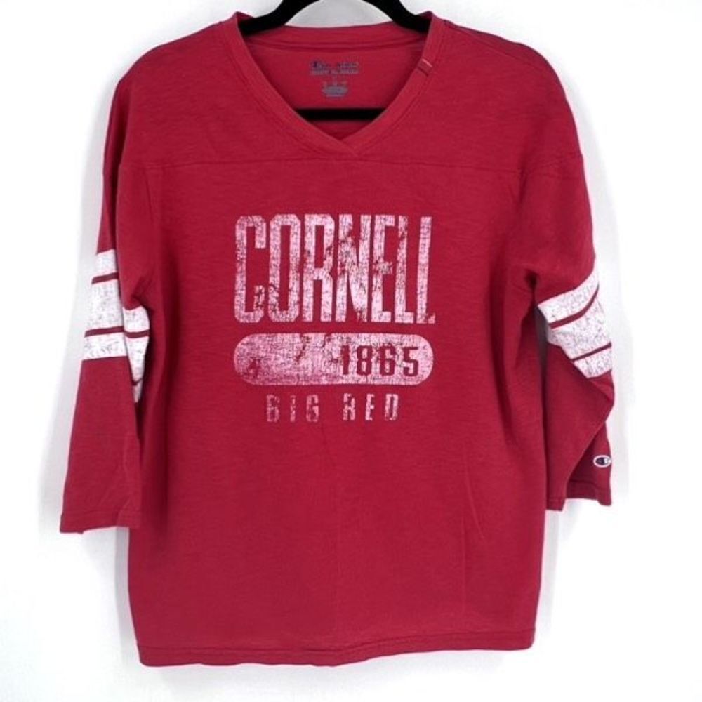 Champion Red Cornell 1865 V-Neck Sweater Size‎ Small unisex